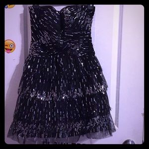 Short black sliver sequence prom dress